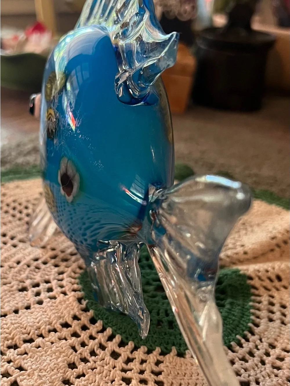 Murano Type Hand Blown Glass Angle or Koi Fish Lg 10” by 7” Heavy